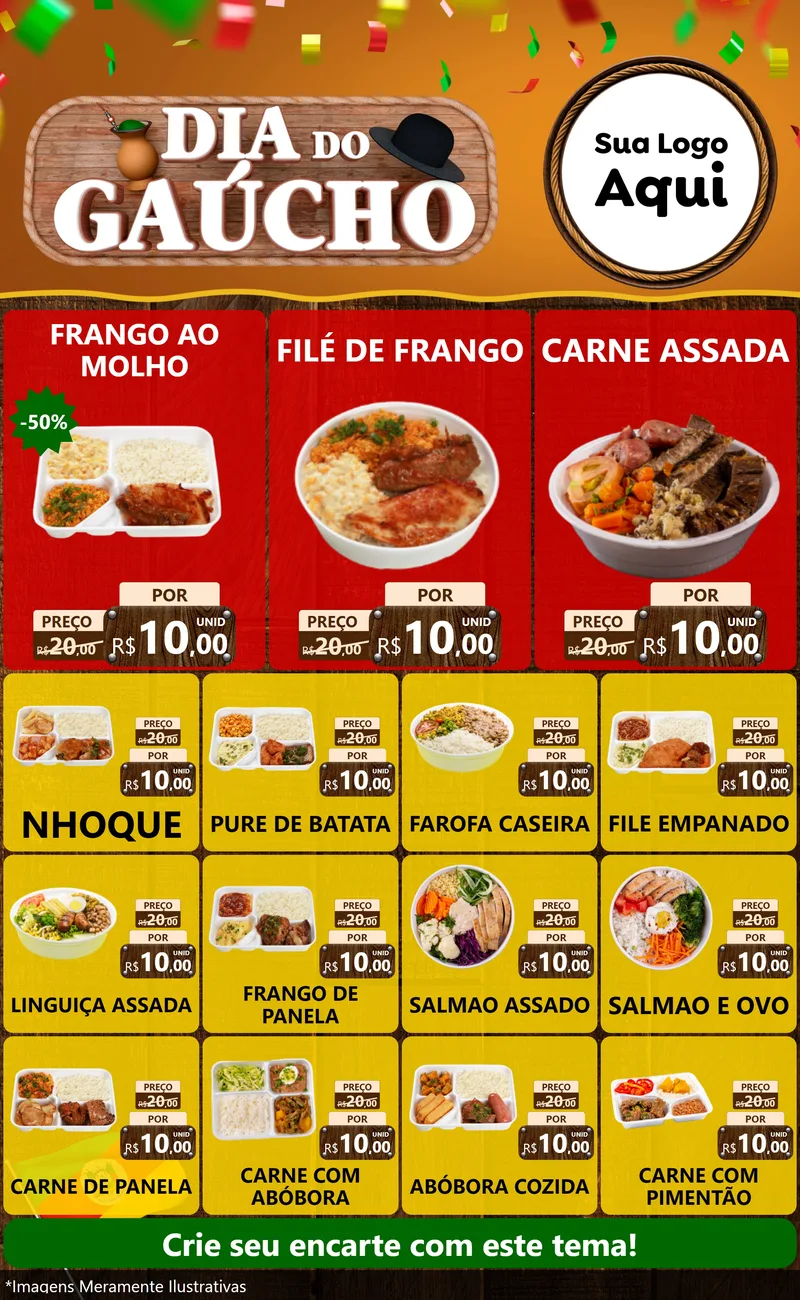 Modelo de Encarte para Encarte Grande com o tema Dia do Gaúcho para Restaurante