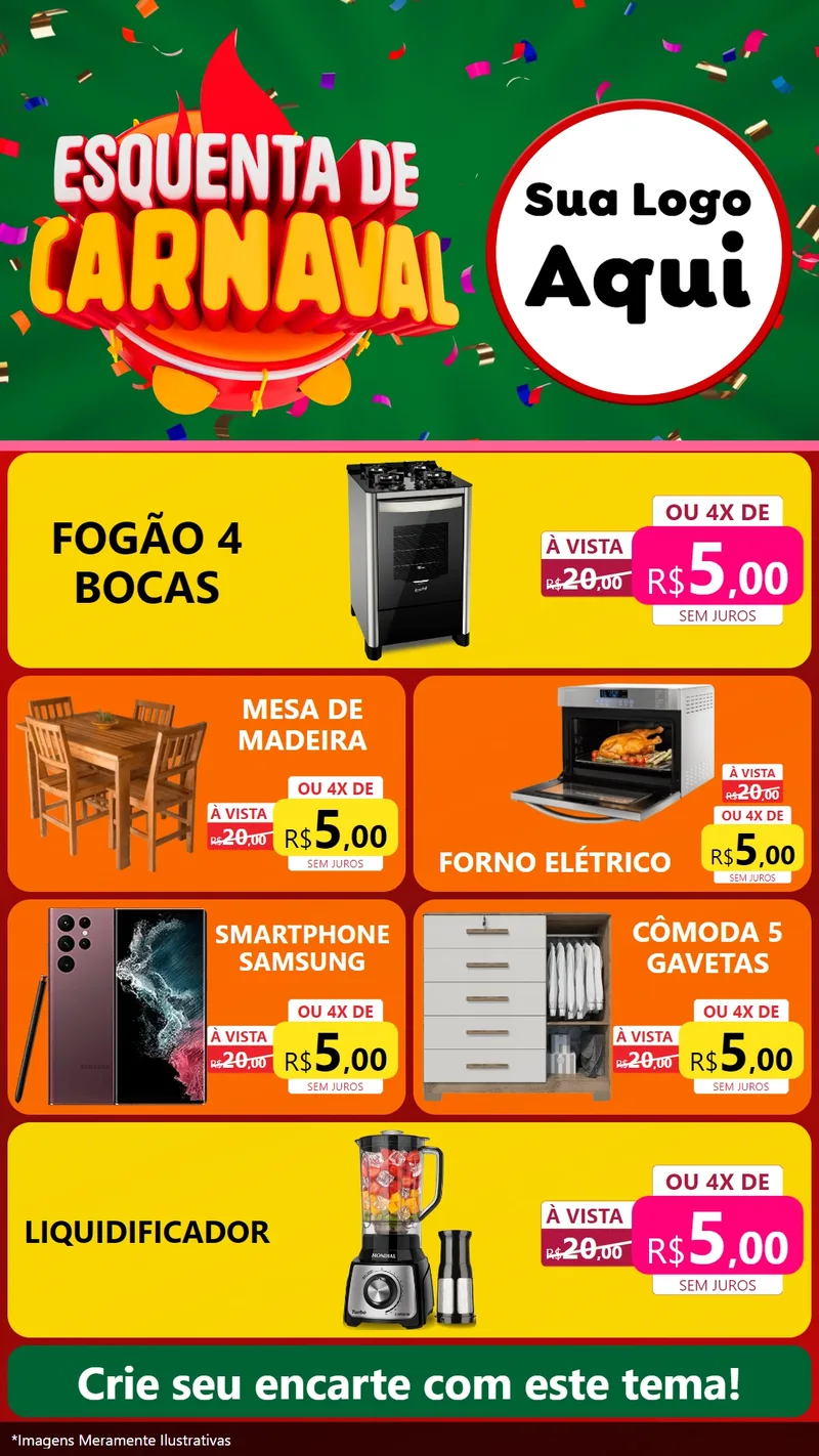 Modelo de TV para TV Vertical com o tema Esquenta de Carnaval para Móveis e Eletro