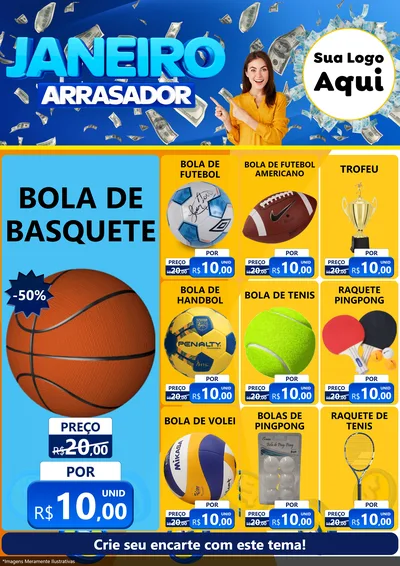 Modelo de Encarte para Encarte A4 Vertical com o tema Janeiro Arrasador para Artigos Esportivos