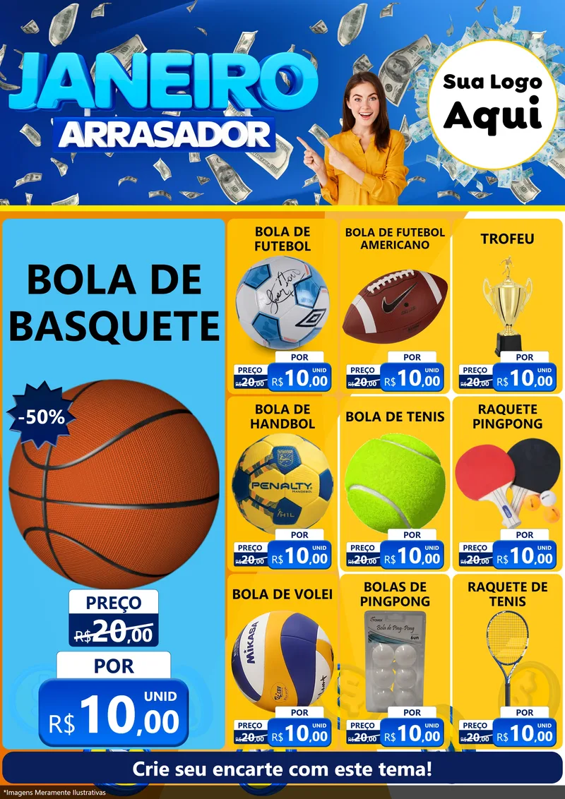 Modelo de Encarte para Encarte A4 Vertical com o tema Janeiro Arrasador para Artigos Esportivos
