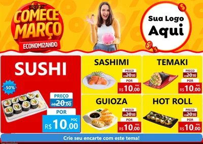 Modelo de Encarte para Encarte A4 Horizontal com o tema Comece Março Economizando para Comida japonesa