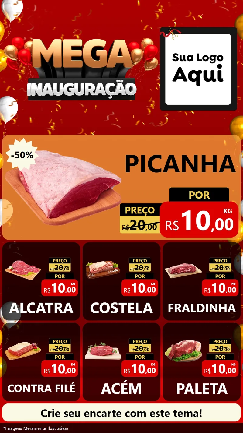 Modelo de Rede Social para Stories com o tema Mega Inauguração para Açougue