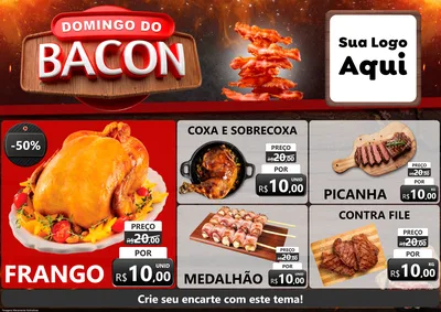 Modelo de Encarte para Encarte A4 Horizontal com o tema Domingo do Bacon para Assados