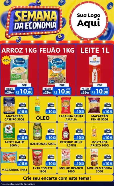 Modelo de Encarte para Encarte Grande com o tema Semana da Economia para Supermercado