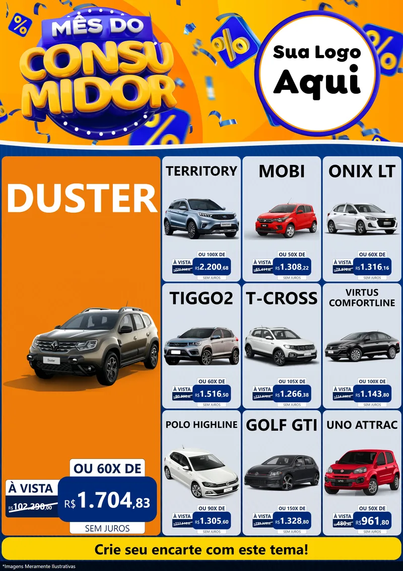 Modelo de Encarte para Encarte A4 Vertical com o tema Mês do Consumidor para Concessionaria de Carros