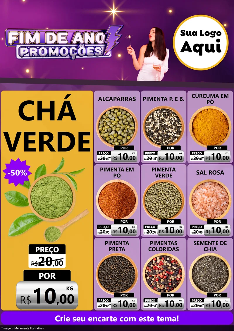 Modelo de Encarte para Encarte A4 Vertical com o tema Fim de Ano Promoções para Produtos Naturais