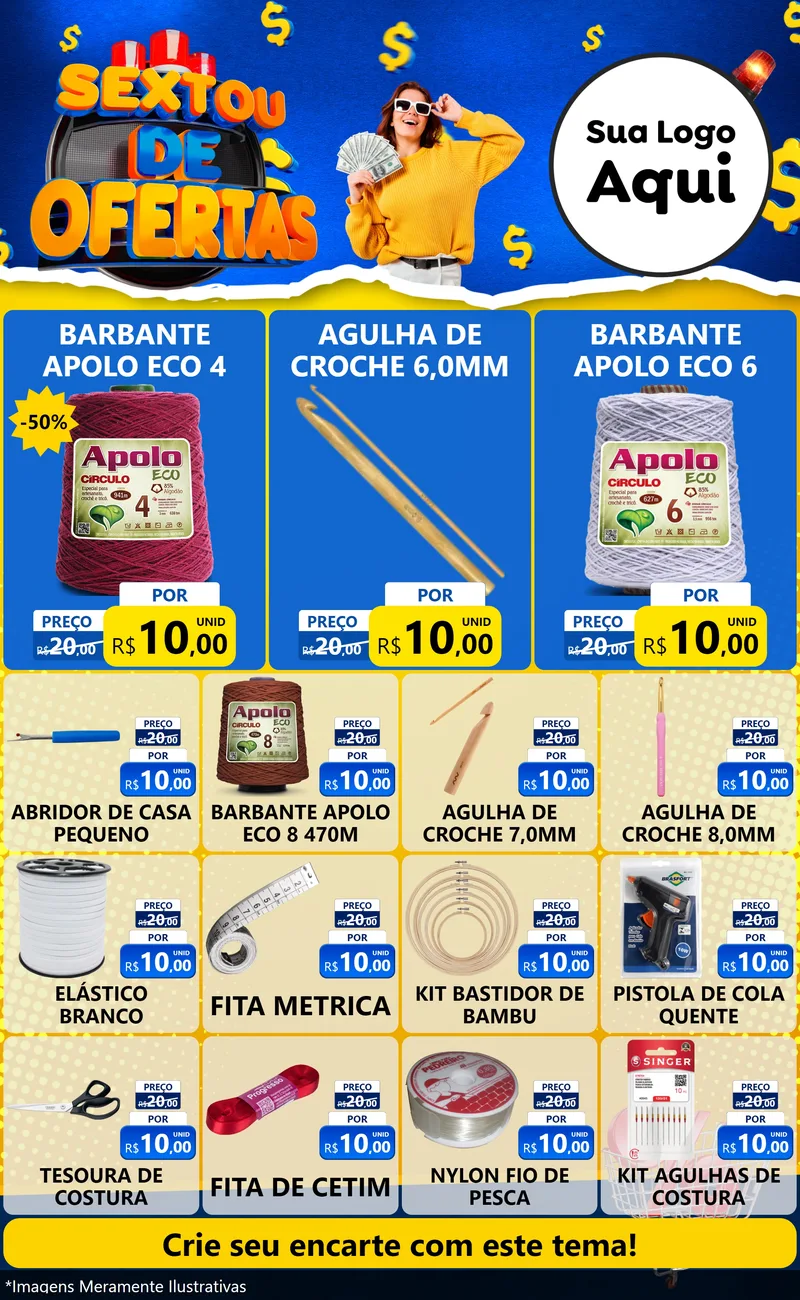 Modelo de Encarte para Encarte Grande com o tema Sextou de Ofertas para Armarinho e Aviamentos