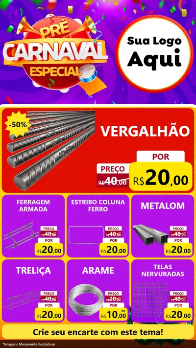 Modelo de Rede Social para Stories com o tema Pré-Carnaval Especial para Ferragens