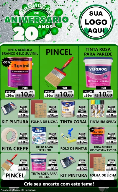Modelo de Encarte para Encarte Grande com o tema Promoção de Aniversário - 20 Anos para Tintas e Ferramentas