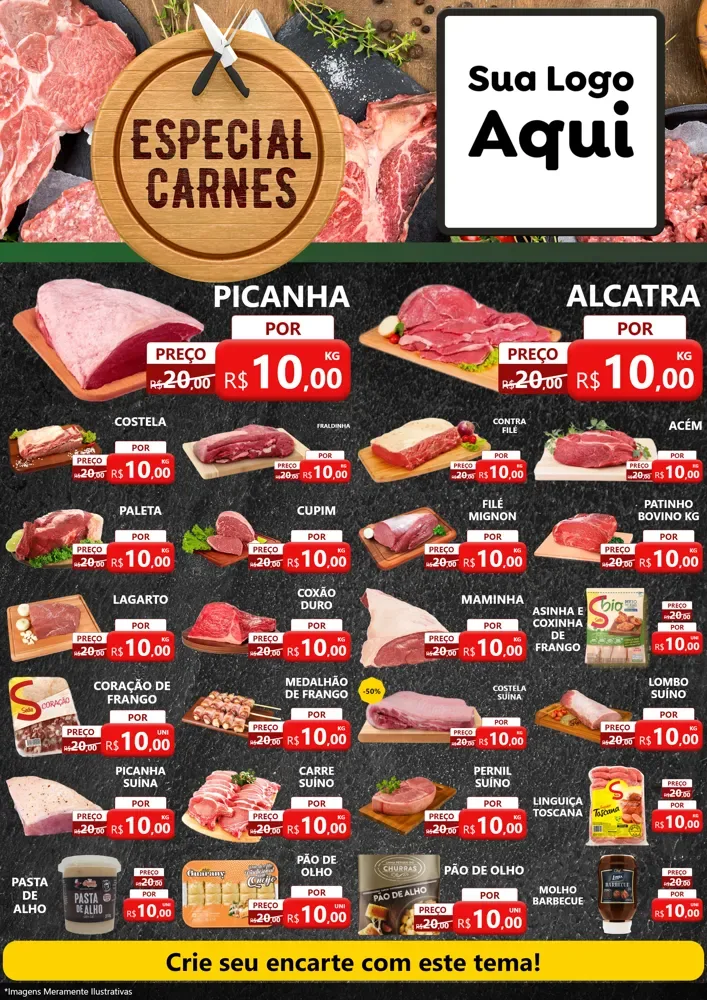Modelo de Encarte para Encarte A4 Vertical com o tema Especial Carnes para Açougue