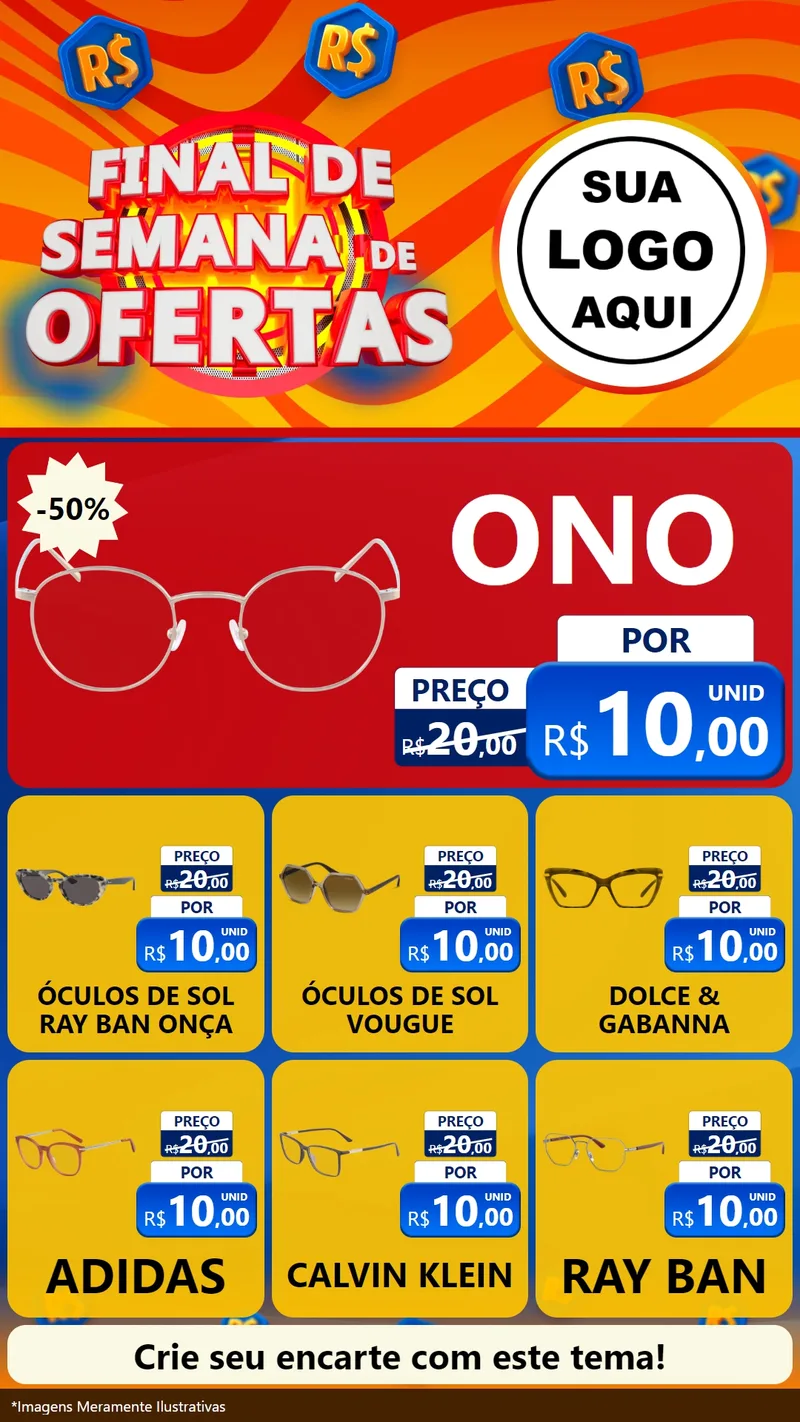 Modelo de Rede Social para Stories com o tema Final de Semana de Ofertas para Óticas