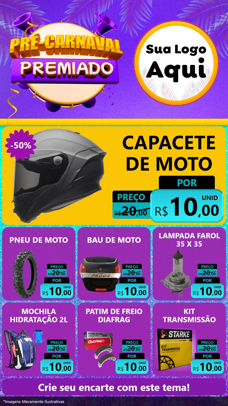 Modelo de Rede Social para Stories com o tema Pré-Carnaval Premiado para Moto peças