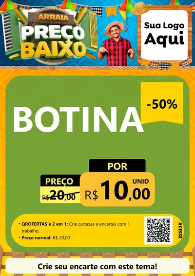 Modelo de Cartaz para Cartaz A4 Vertical com o tema Arraiá de Preço Baixo - Junina para Agropecuária