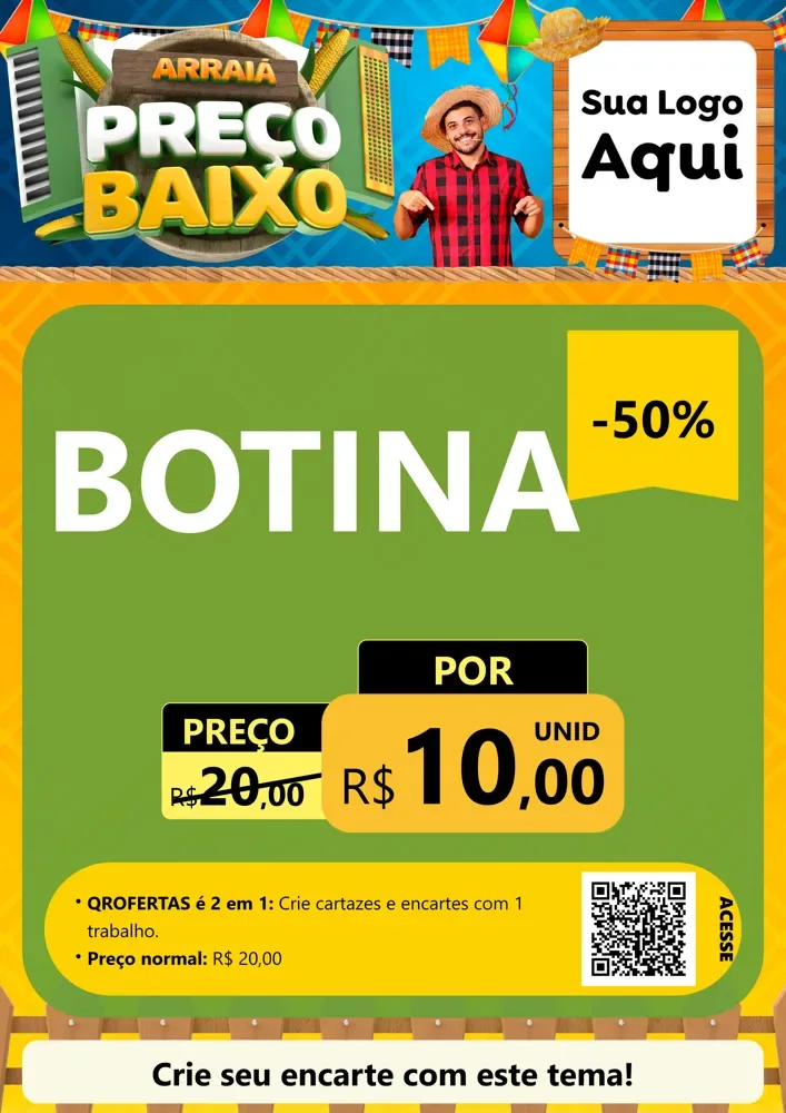Modelo de Cartaz para Cartaz A4 Vertical com o tema Arraiá de Preço Baixo - Junina para Agropecuária
