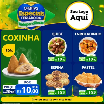 Modelo de Rede Social para Feed Facebook com o tema Ofertas Especiais Feriado da Independência para Salgadaria