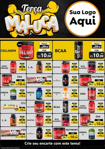 Modelo de Encarte para Encarte A4 Vertical com o tema Terça Maluca para Suplementos alimentares