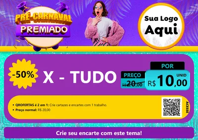 Modelo de Cartaz para Cartaz A4 Horizontal com o tema Pré-Carnaval Premiado para Hamburgueria