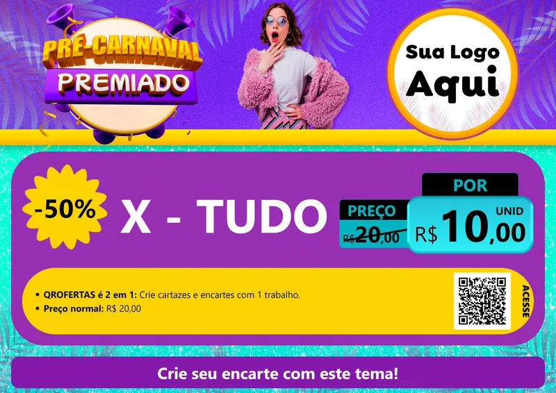 Modelo de Cartaz para Cartaz A4 Horizontal com o tema Pré-Carnaval Premiado para Hamburgueria