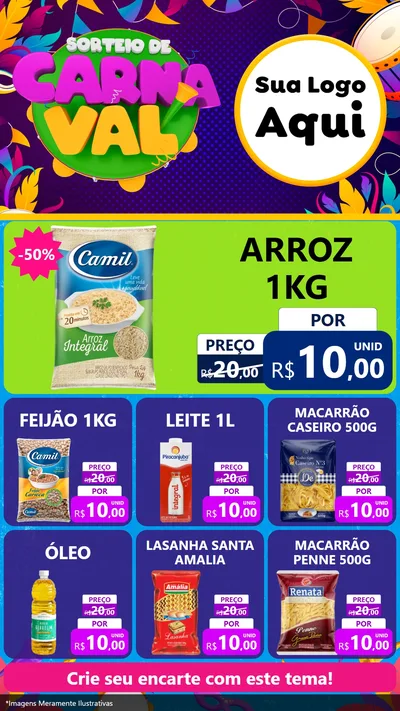 Modelo de Rede Social para Stories com o tema Sorteio de Carnaval para Supermercado