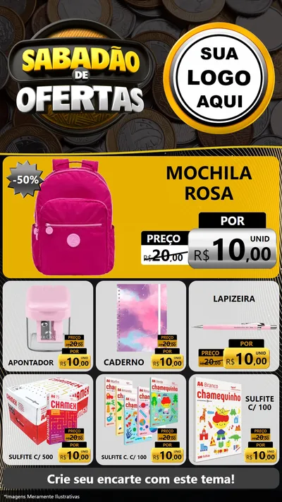 Modelo de Rede Social para Stories com o tema Sabadão de Ofertas para Papelaria