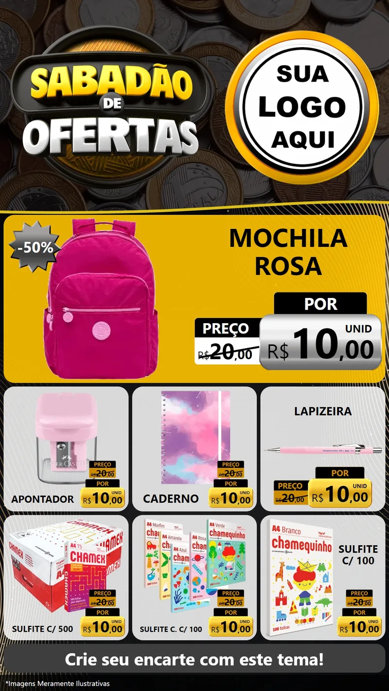 Modelo de Rede Social para Stories com o tema Sabadão de Ofertas para Papelaria