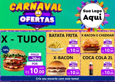 Modelo de Encarte para Encarte A4 Horizontal com o tema Carnaval de Ofertas para Hamburgueria
