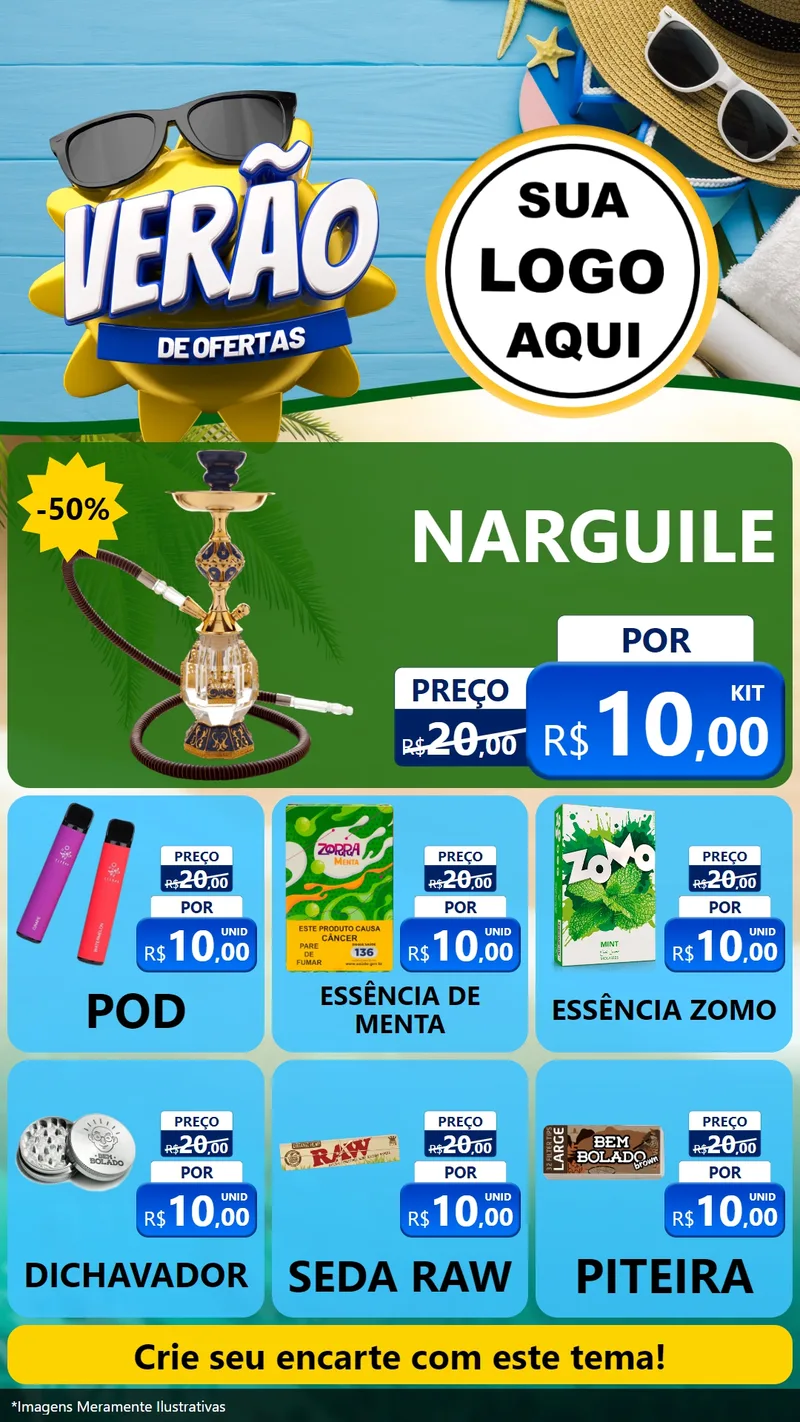 Modelo de Rede Social para Stories com o tema Verão de Ofertas para Tabacaria