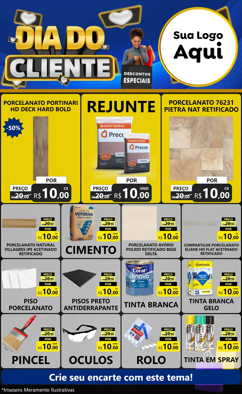 Modelo de Encarte para Encarte Grande com o tema Dia Do Cliente para Pisos e revestimentos