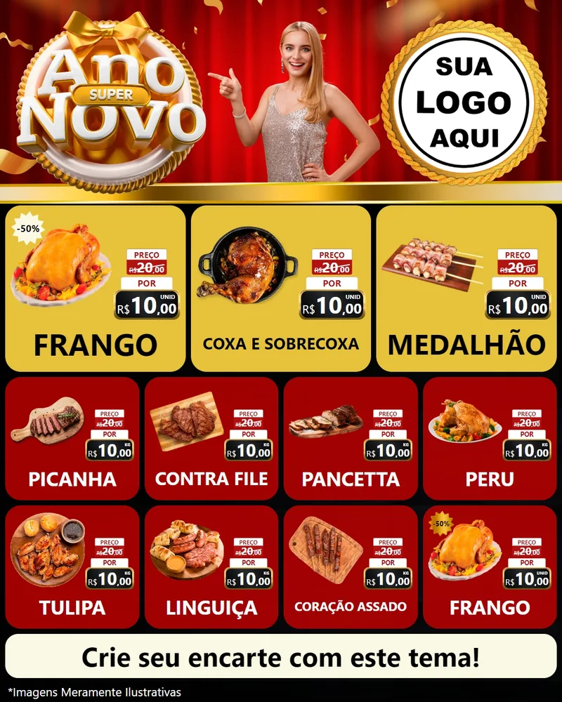 Modelo de Rede Social para Feed Instagram com o tema Super Ano Novo para Assados