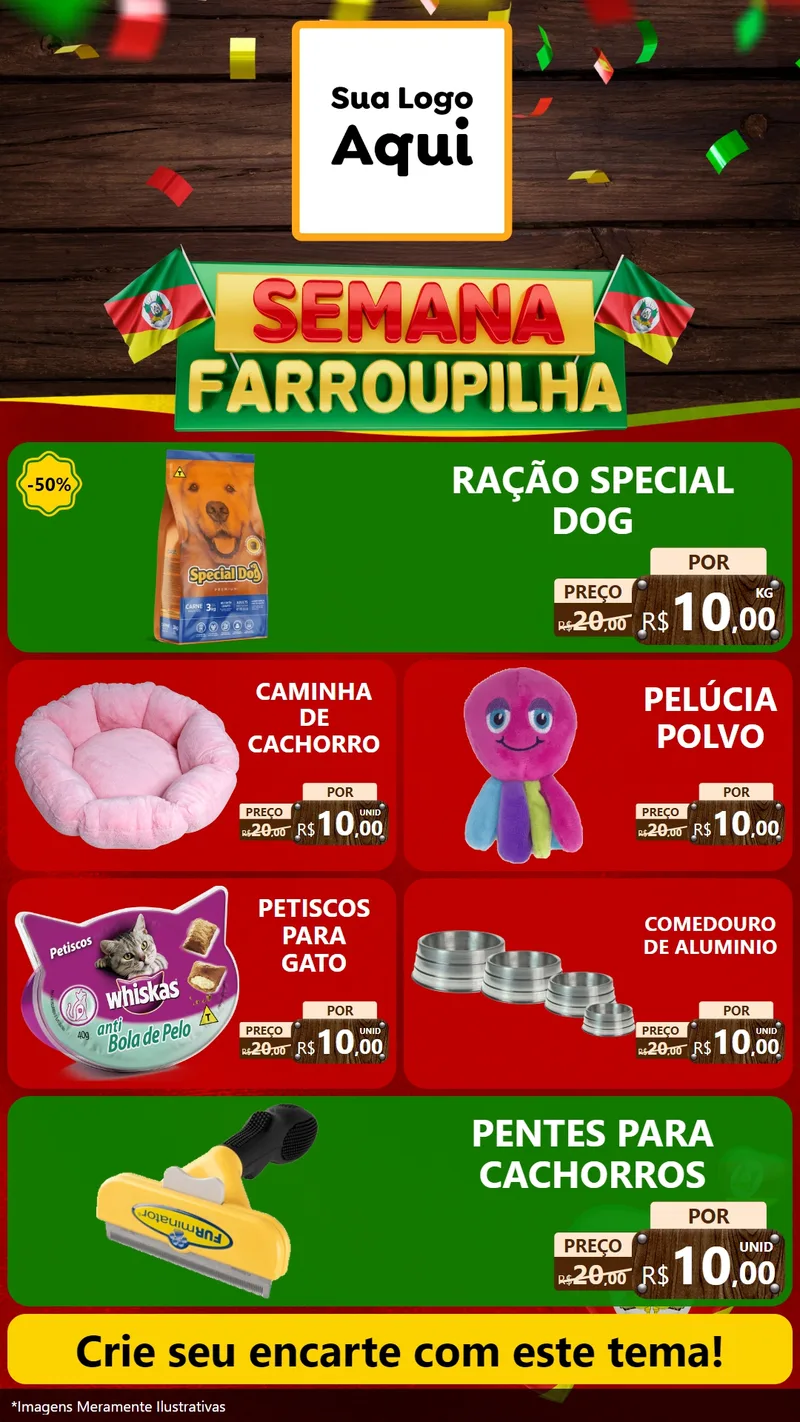 Modelo de TV para TV Vertical com o tema Semana Farroupilha para Pet Shop