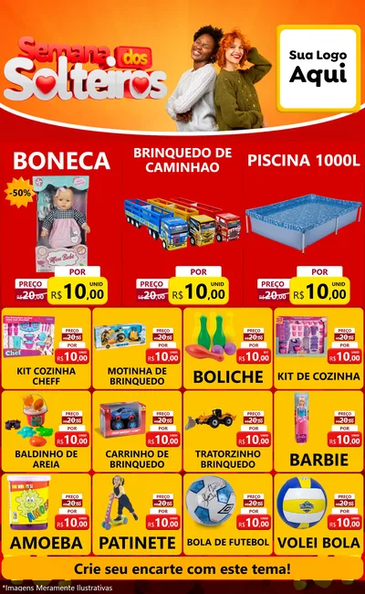 Modelo de Encarte para Encarte Grande com o tema Semana dos Solteiros para Brinquedos