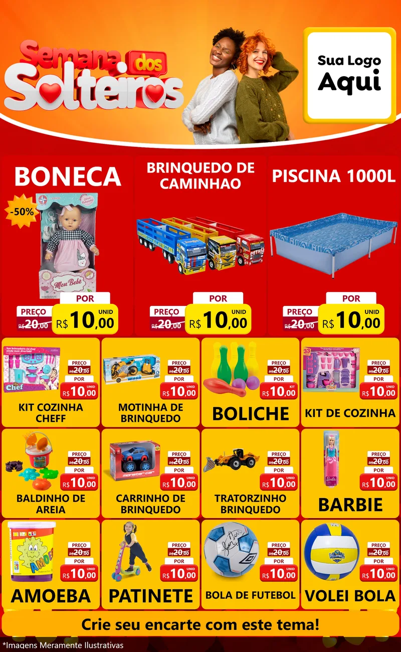Modelo de Encarte para Encarte Grande com o tema Semana dos Solteiros para Brinquedos