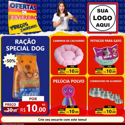 Modelo de Rede Social para Feed Facebook com o tema Ofertas de Fevereiro - Preços Incríveis para Pet Shop