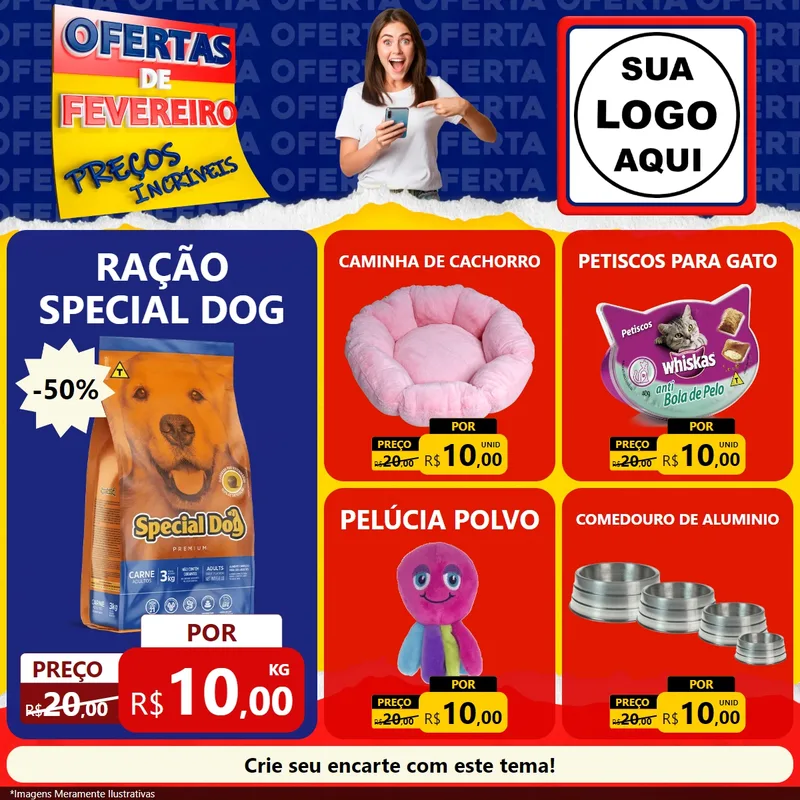 Modelo de Rede Social para Feed Facebook com o tema Ofertas de Fevereiro - Preços Incríveis para Pet Shop