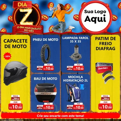 Modelo de Rede Social para Feed Facebook com o tema Dia Z - O Dia Mais Barato Do Mês para Moto peças