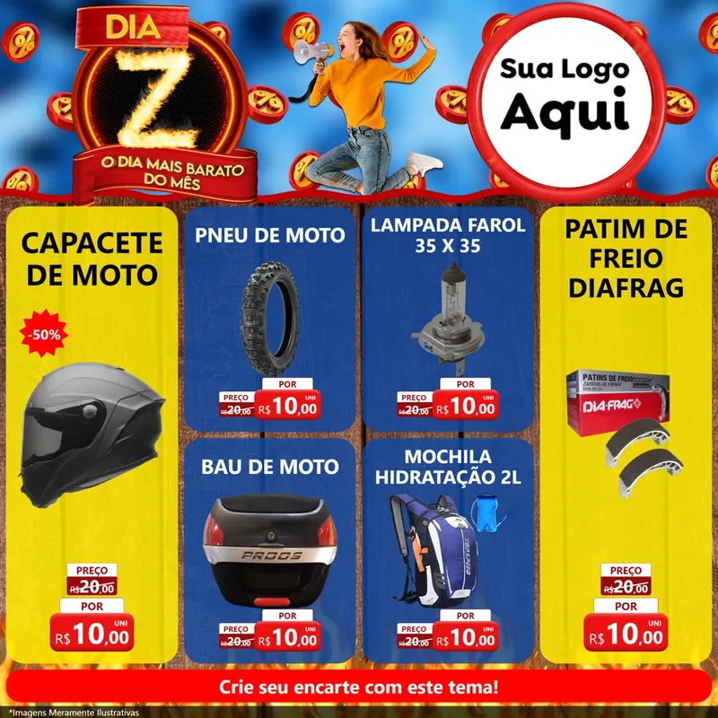 Modelo de Rede Social para Feed Facebook com o tema Dia Z - O Dia Mais Barato Do Mês para Moto peças
