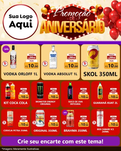 Modelo de Rede Social para Feed Instagram com o tema Promoção de Aniversário para Distribuidora de bebidas