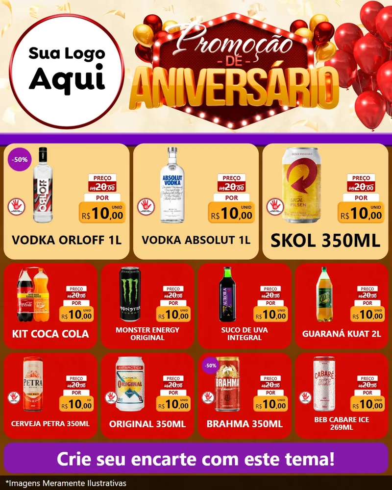 Modelo de Rede Social para Feed Instagram com o tema Promoção de Aniversário para Distribuidora de bebidas