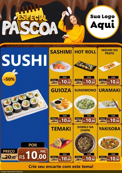 Modelo de Encarte para Encarte A4 Vertical com o tema Especial Páscoa para Comida japonesa
