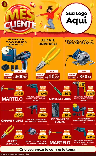 Modelo de Encarte para Encarte Grande com o tema Mês do Cliente para Maquinas e Ferramentas