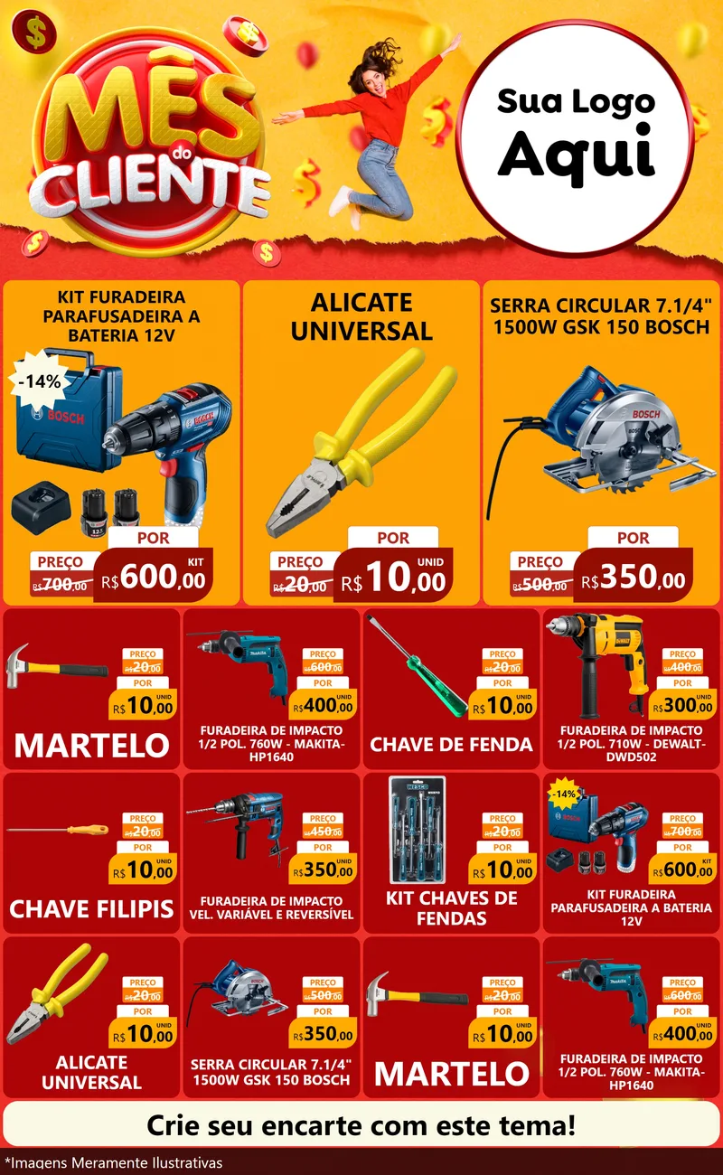 Modelo de Encarte para Encarte Grande com o tema Mês do Cliente para Maquinas e Ferramentas