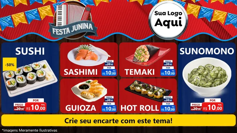 Modelo de TV para TV Horizontal com o tema Festa Junina para Comida japonesa