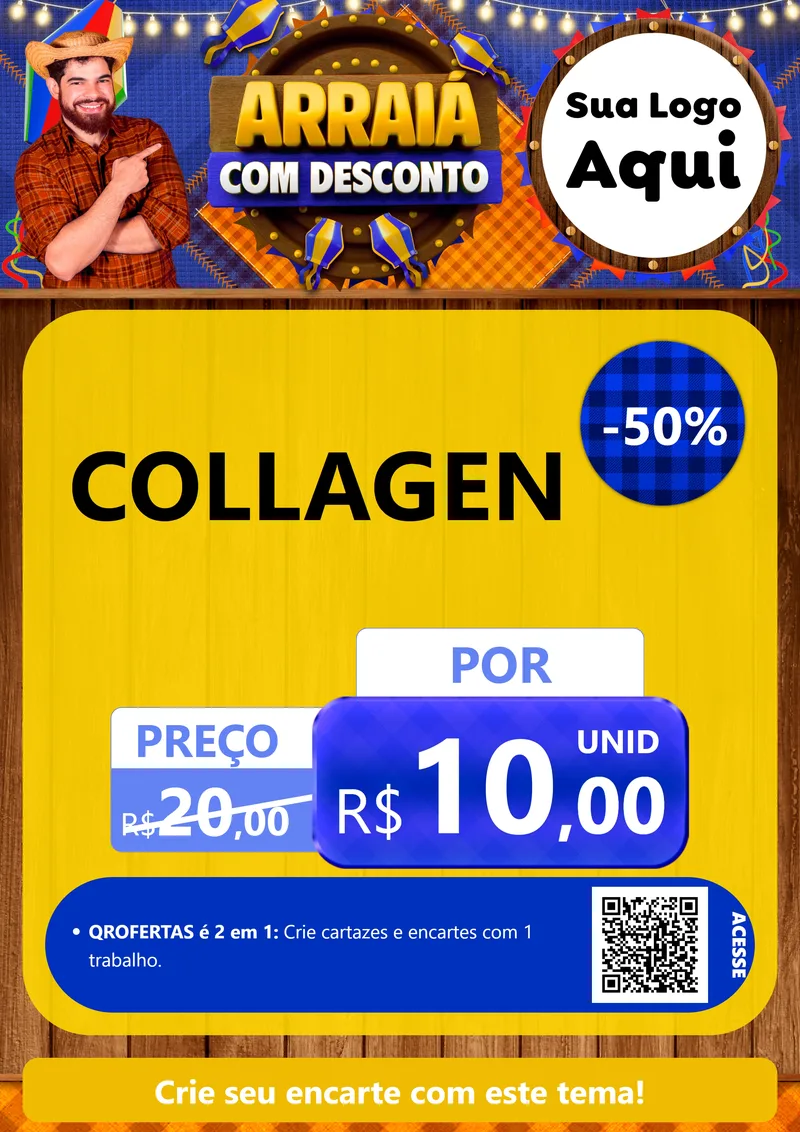 Modelo de Cartaz para Cartaz A4 Vertical com o tema Arraiá Com Desconto para Suplementos alimentares