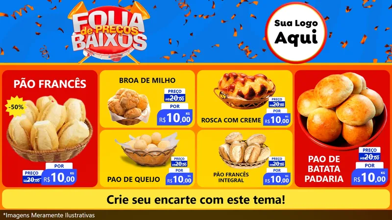 Modelo de TV para TV Horizontal com o tema Folia de Preços Baixos para Padaria