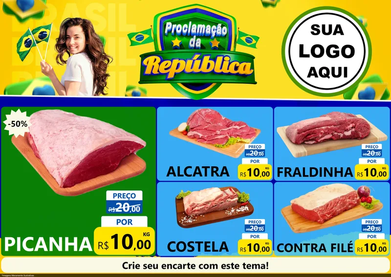Modelo de Encarte para Encarte A4 Horizontal com o tema Proclamação da República para Açougue