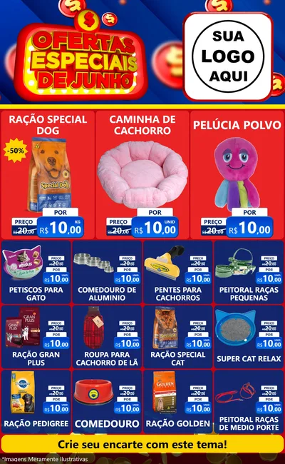 Modelo de Encarte para Encarte Grande com o tema Ofertas Especiais de Junho para Pet Shop