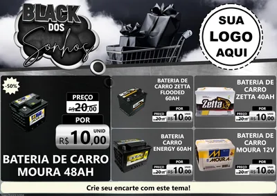 Modelo de Encarte para Encarte A4 Horizontal com o tema Black dos Sonhos para Baterias Elétricas