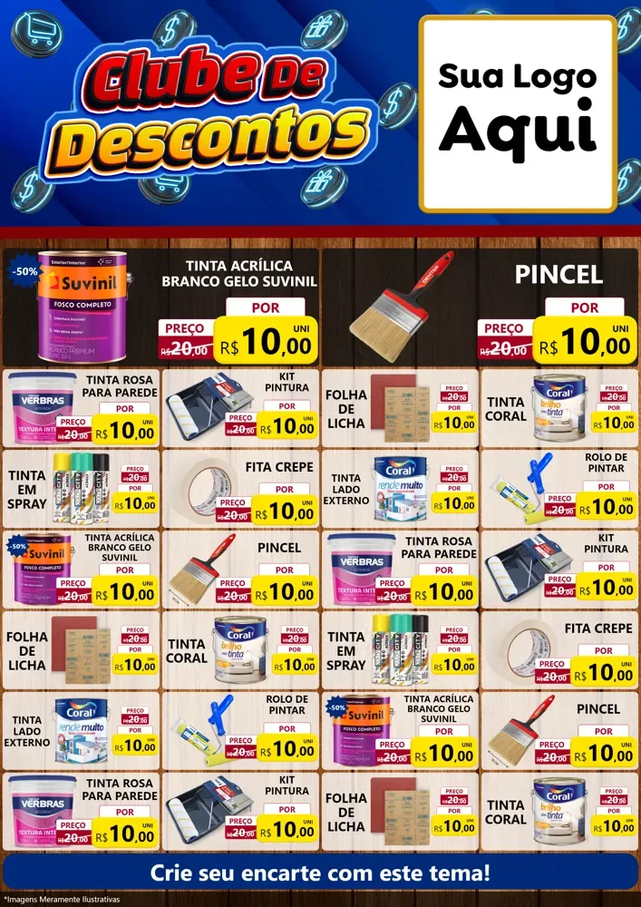Modelo de Encarte para Encarte A4 Vertical com o tema Clube de Descontos para Tintas e Ferramentas