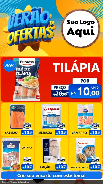 Modelo de Rede Social para Stories com o tema Verão de Ofertas para Peixaria