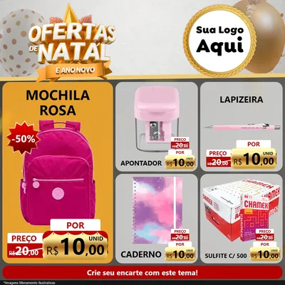 Modelo de Rede Social para Feed Facebook com o tema Ofertas De Natal E Ano Novo para Papelaria
